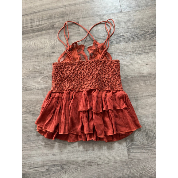 Free People Adella Lace Cami XS NWT Boho Babydoll Top Rust/Winding Road Indie - Picture 4 of 7